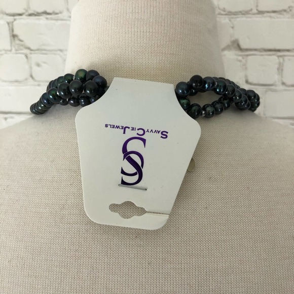 Savvy Cie Triple Strand Black Pearl Necklace NWT - Picture 8 of 10